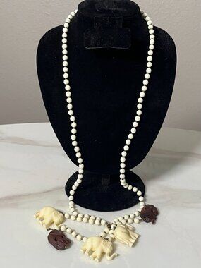Miriam Haskell Signed Vintage MidCentury Lucky Elephant Necklace